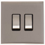 M Marcus Heritage Brass Winchester Range 2 Gang 2 Way Rocker Switch with Black Trim