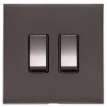 M Marcus Heritage Brass Winchester Range 2 Gang 2 Way Rocker Switch with Black Trim