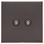 Heritage Brass Winchester Range 2 Gang Non-Isolated TV Coaxial Socket with Black Trim