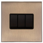 M Marcus Heritage Brass Windsor Range 3 Gang 2 Way Rocker Switch