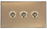 M Marcus Heritage Brass 3 Gang 2 Way Toggle Switch