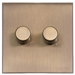 M Marcus Heritage Brass Windsor Range 2 Gang 2 Way Push On/Off Dimmer Switch (250 watts)