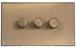 M Marcus Heritage Brass Windsor Range 3 Gang 2 Way Push On/Off Dimmer Switch (250 watts)