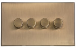 M Marcus Heritage Brass Windsor Range 4 Gang 2 Way Push On/Off Dimmer Switch (250 watts)