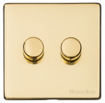 M Marcus Heritage Brass Vintage Range 2 Gang 2 Way Push On/Off Dimmer Switch (250 watts)