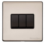 M Marcus Heritage Brass Vintage Range 3 Gang 2 Way Rocker Switch