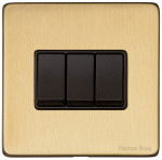 M Marcus Heritage Brass Vintage Range 3 Gang 2 Way Rocker Switch