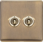 M Marcus Heritage Brass Vintage Range 2 Gang 2 Way Toggle Switch