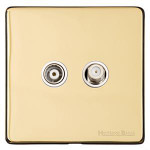 M Marcus Heritage Brass Studio Range TV/Satellite Socket with White Trim