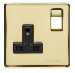 M Marcus Heritage Brass Studio Range Single Switched Socket with Black Trim