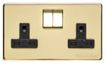 M Marcus Heritage Brass Studio Range Double Switched Socket with Black Trim