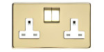 M Marcus Heritage Brass Studio Range Double Switched Socket with White Trim