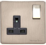 M Marcus Heritage Brass Studio Range Single Switched Socket with Black Trim