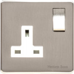 M Marcus Heritage Brass Studio Range Single Switched Socket with White Trim