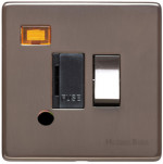 M Marcus Heritage Brass Studio Range Switched Fused Spur Unit with Neon Indicator and Flex Outlet and Black Trim