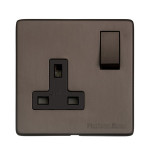 M Marcus Heritage Brass Studio Range Single Switched Socket with Black Trim