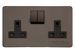 M Marcus Heritage Brass Studio Range Double Switched Socket with Black Trim