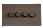 M Marcus Heritage Brass Studio Range 4 Gang 2 Way Push On/Off Dimmer Switch (250 watts)