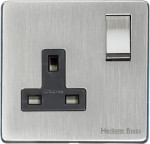 M Marcus Heritage Brass Studio Range Single Switched Socket with Black Trim