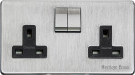 M Marcus Heritage Brass Studio Range Double Switched Socket with Black Trim