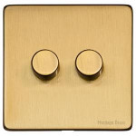 M Marcus Heritage Brass Studio Range 2 Gang 2 Way Push On/Off Dimmer Switch (250 watts)