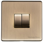 M Marcus Heritage Brass Studio Range 2 Gang 2 Way Rocker Switch