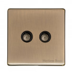 M Marcus Heritage Brass Studio Range 2 Gang Non-Isolated TV/Coaxial Socket with Black Trim
