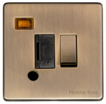 Heritage Brass Studio Range Switched Fused Spur Unit with Neon Indicator and Flex Outlet and Black Trim