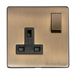 M Marcus Heritage Brass Studio Range Single Switched Socket with Black Trim