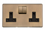 M Marcus Heritage Brass Studio Range Double Switched Socket with Black Trim