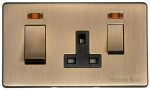 Heritage Brass Studio Range 45A Cooker Unit Switch/13A Socket with Black Trim