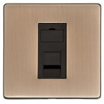 M Marcus Heritage Brass Studio Range 1 Gang RJ11 Socket with Black Trim