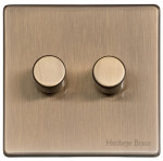 M Marcus Heritage Brass Studio Range 2 Gang 2 Way Push On/Off Dimmer Switch (250 watts)