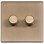 M Marcus Heritage Brass Studio Range 2 Gang Trailing Edge LED Dimmer Switch