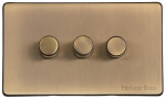 M Marcus Heritage Brass Studio Range 3 Gang 2 Way Push On/Off Dimmer Switch (250 watts)