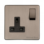 M Marcus Heritage Brass Studio Range Single Switched Socket with Black Trim