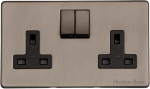 M Marcus Heritage Brass Studio Range Double Switched Socket with Black Trim