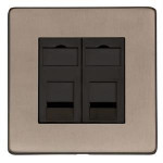 M Marcus Heritage Brass Studio Range 2 Gang Master Line Socket with Black Trim