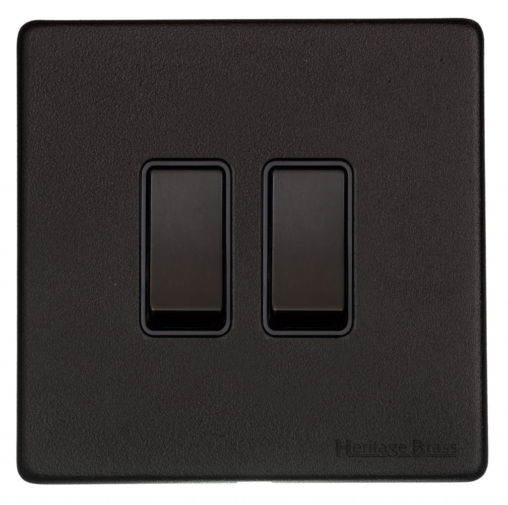 M Marcus Heritage Brass Vintage Range Matt Black 2 Gang 2 Way Rocker Switch