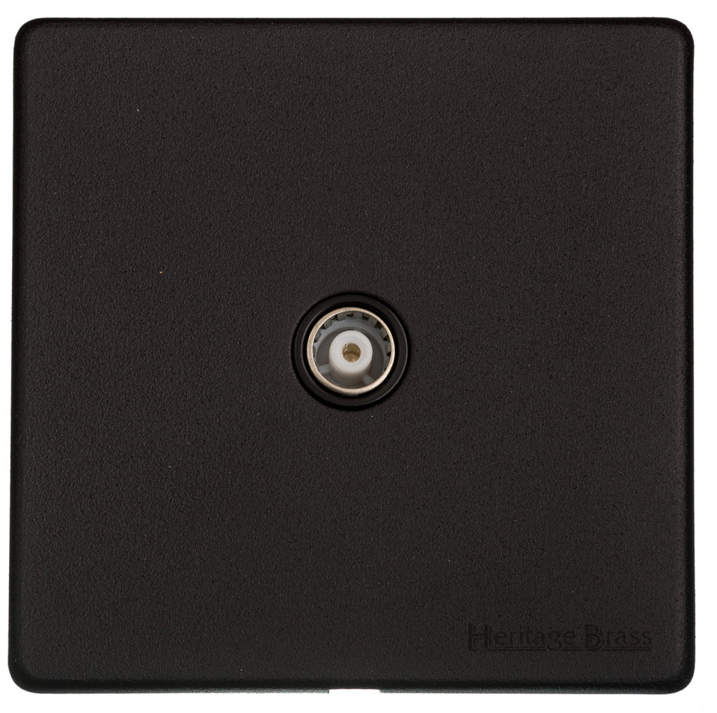 M Marcus Heritage Brass Vintage Range Matt Black 1 Gang Isolated TV Coaxial Socket