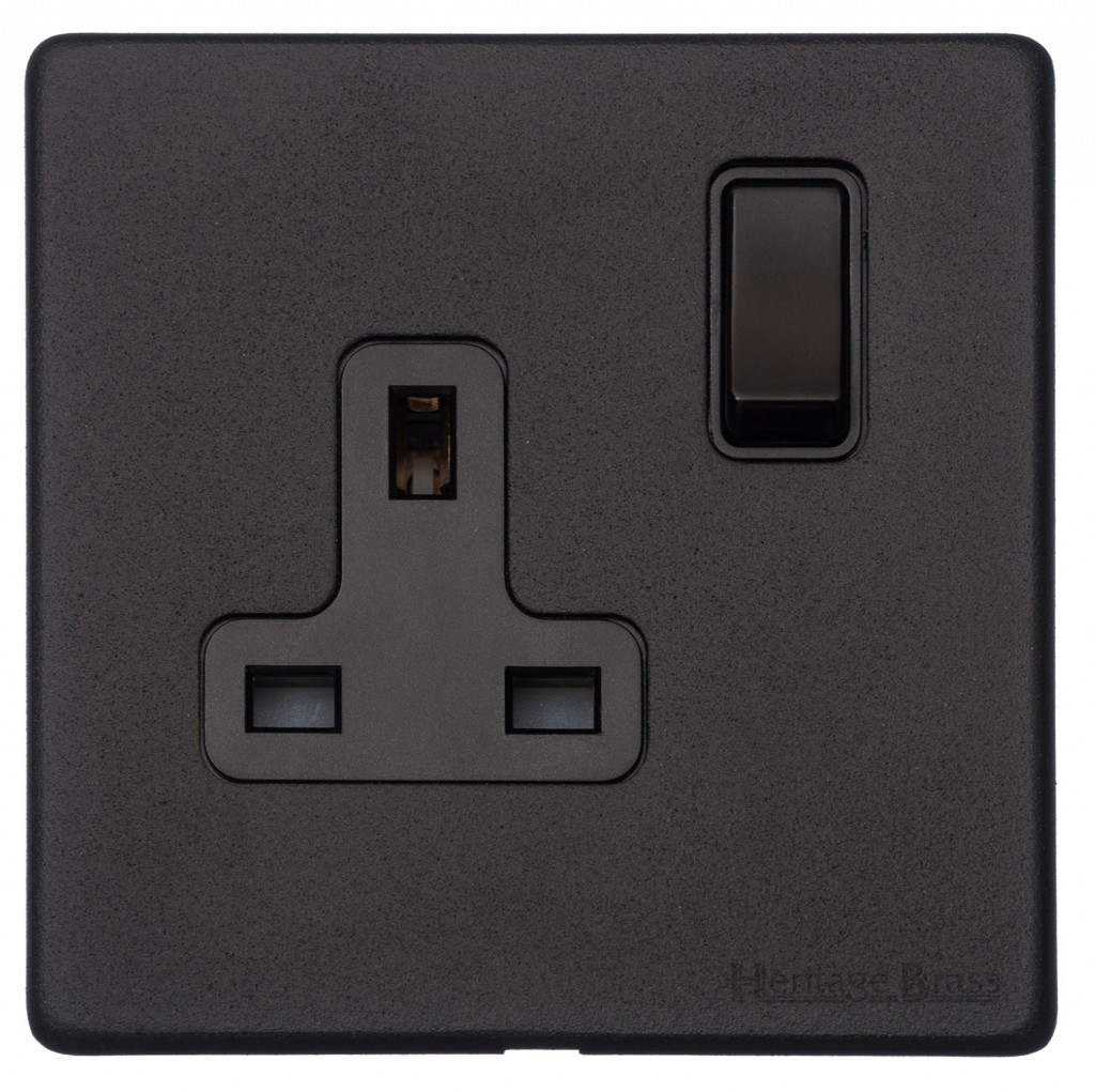 M Marcus Heritage Brass Vintage Range Matt Black Single Switched Socket