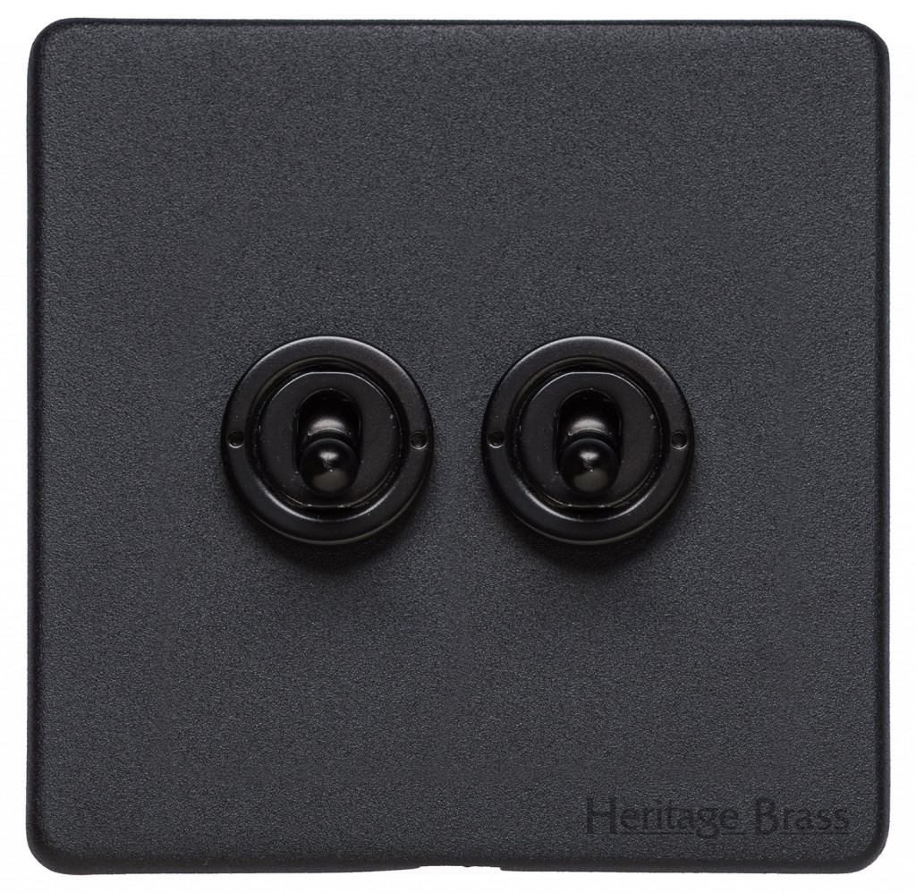 M Marcus Heritage Brass Vintage Range Matt Black 2 Gang 2 Way Toggle Switch