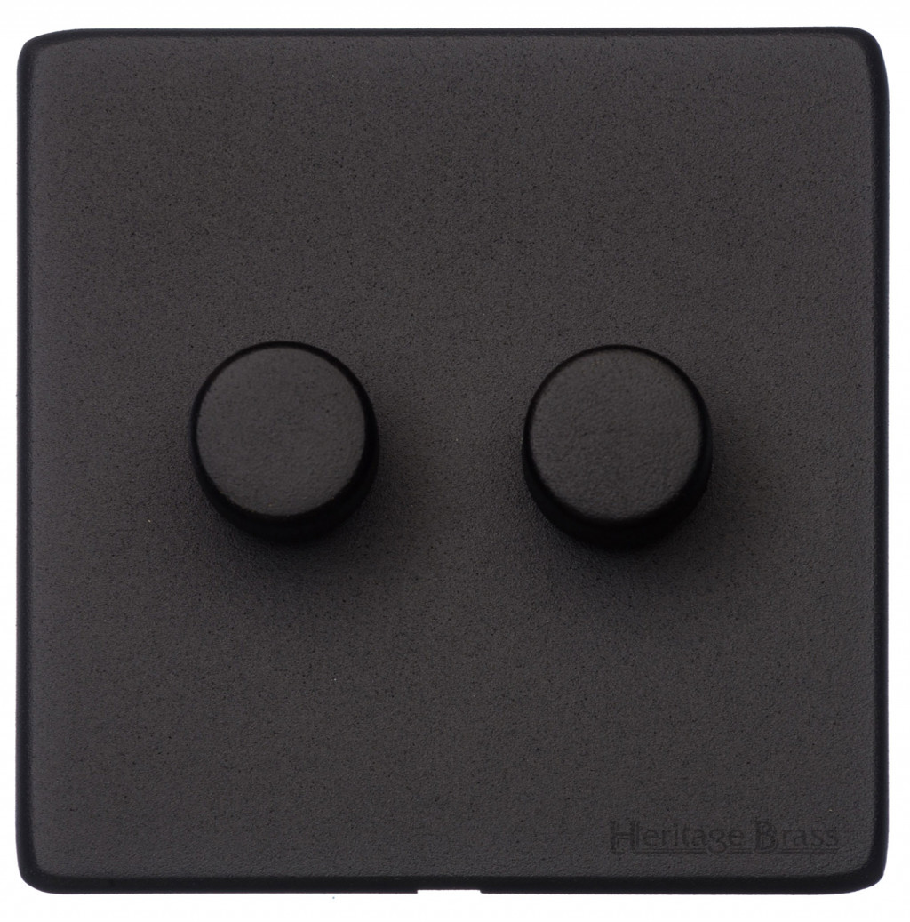 M Marcus Heritage Brass Vintage Range Matt Black 2 Gang 2 Way Push On/Off Dimmer Switch (250 watts)