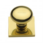 M Marcus Heritage Brass Victorian Round Design Brass Cabinet Knob with Square Backplate 32mm