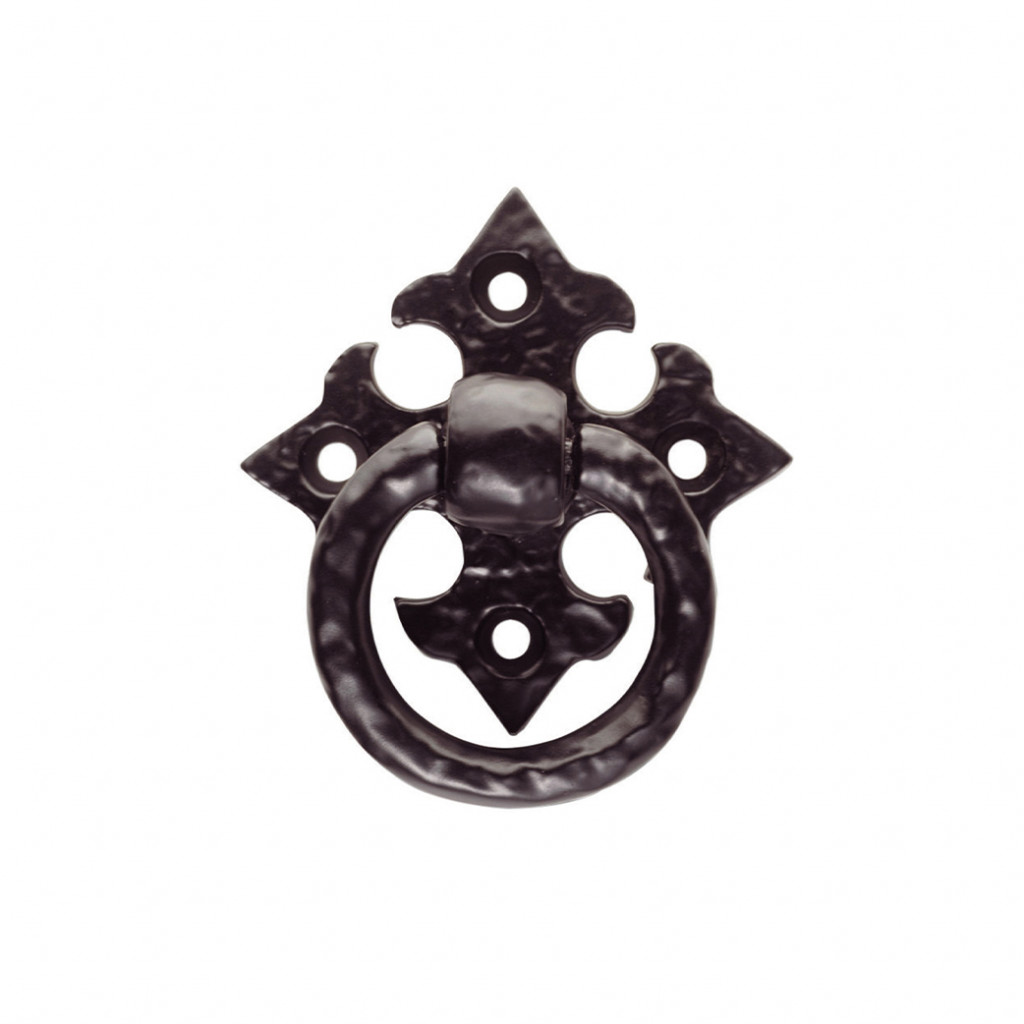 Carlisle Brass Antique Black Ring Drawer Pull on Gothic Cross Backplate