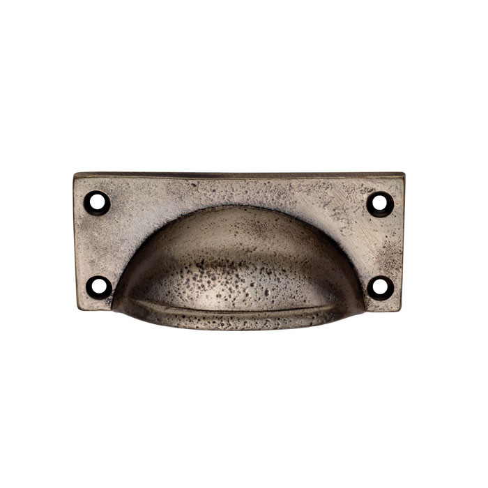 Carlisle Brass Square Plate Cup Handle 77mm Centre to Centre - Pewter Effect