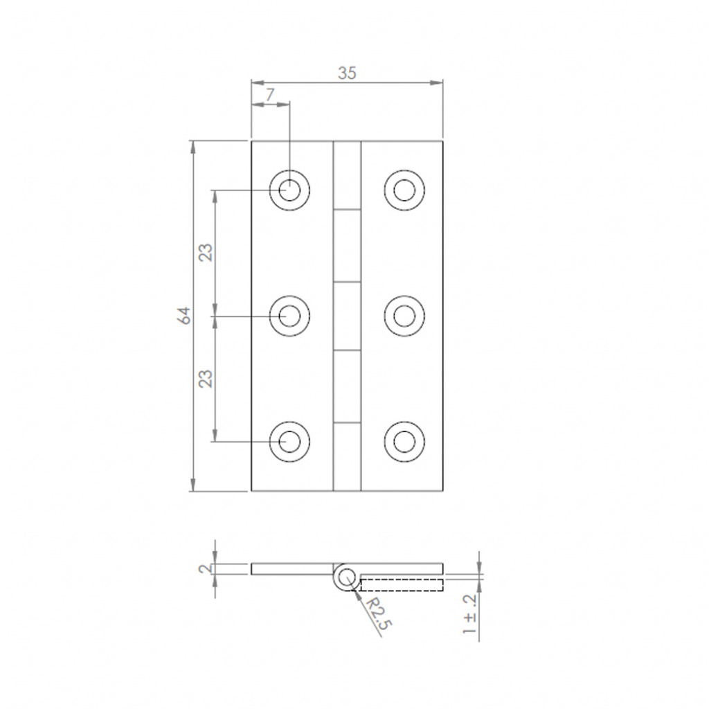 Carlisle Brass Hinge 64mm x 35mm x 2mm Poole Waite & Co. Ltd.